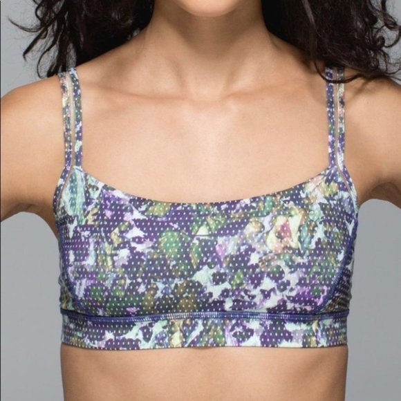 Lululemon Sports Bra Women’s Size 4 US Purple Green Floral Dotted “Straight Up” - Picture 3 of 12